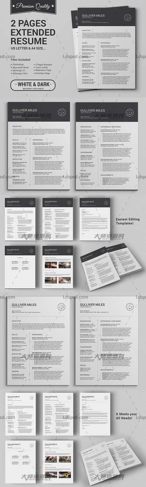 2 Pages Resume CV Extended Pack,个人简历模板(INDD/DOCX/PSD)